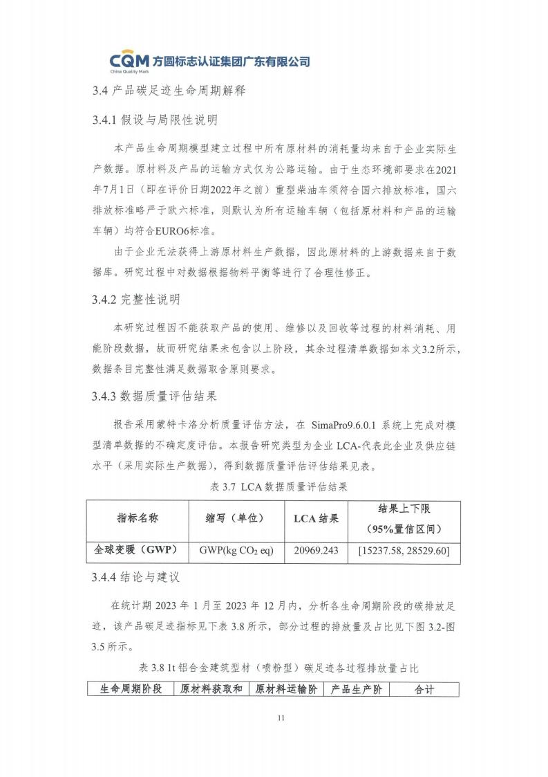 09鋁合金建筑型材（噴粉型）產(chǎn)品碳足跡評價(jià)報告-方圓蓋章(圖17)
