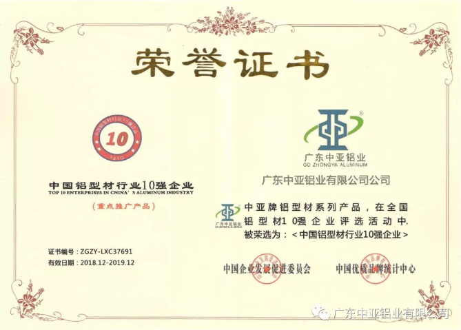 為“中國制造2025”加把勁！中亞鋁業(yè)榮獲“中國鋁型材行業(yè)10強企業(yè)”稱(chēng)號(圖2)